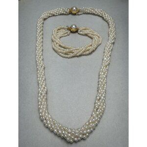 Andre Piasso Freshwater Pearl Multi Strand Necklace & Bracelet Set